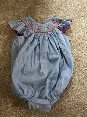 Petit bebe smocked American flag romper